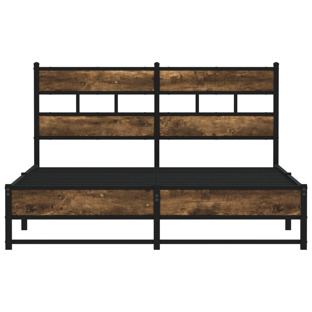Smoked Oak Metal Bed Frame 140x190 cm - Stylish & Sturdy Design