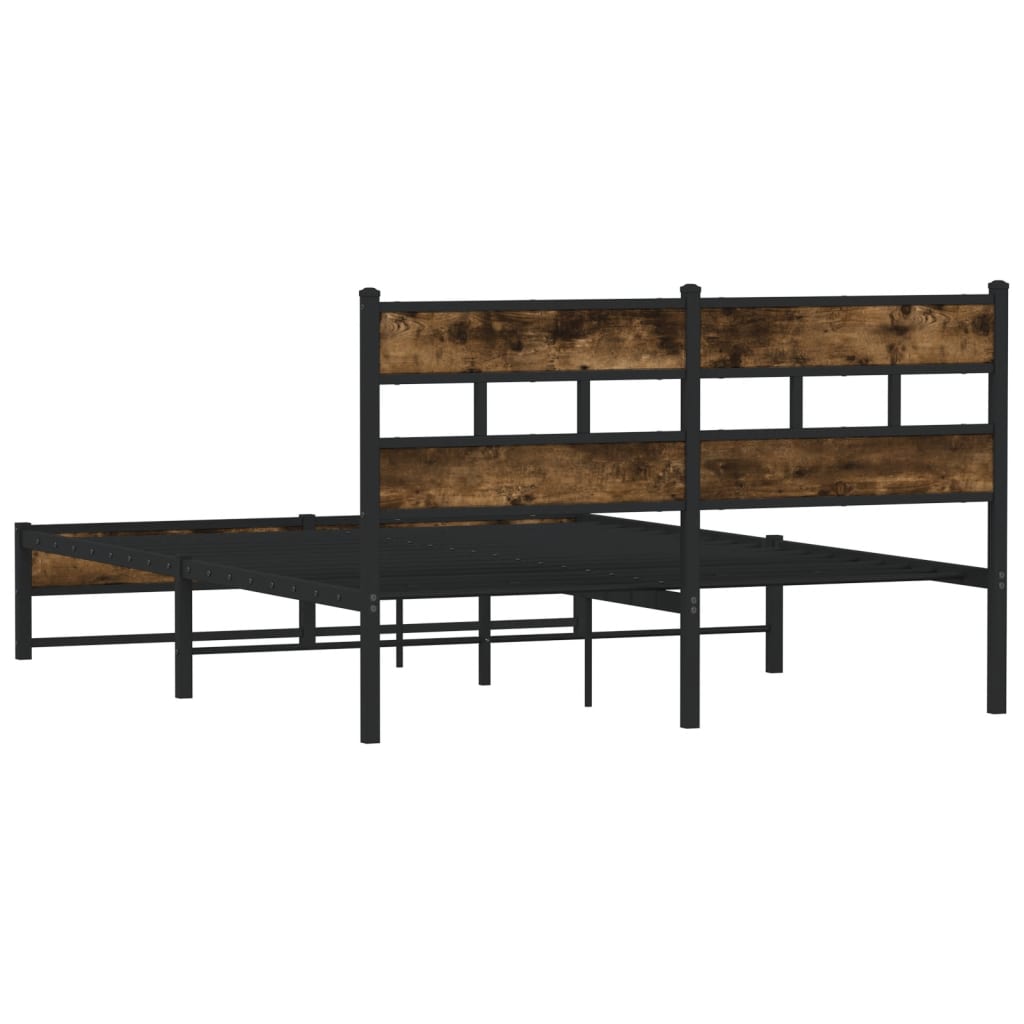 Smoked Oak Metal Bed Frame 140x190 cm - Stylish & Sturdy Design