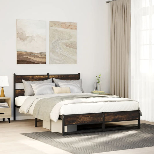 Metal Bed Frame without Mattress Smoked Oak 140x200 cm