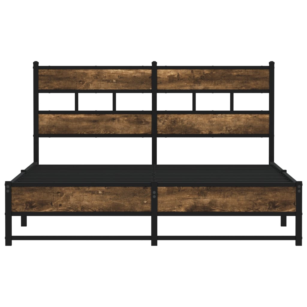 King Size Smoked Oak Metal Bed Frame 150x200 cm - No Mattress
