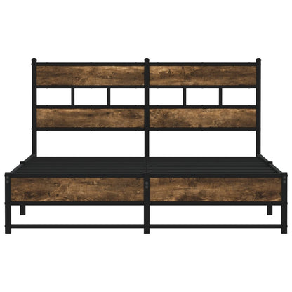 King Size Smoked Oak Metal Bed Frame 150x200 cm - No Mattress