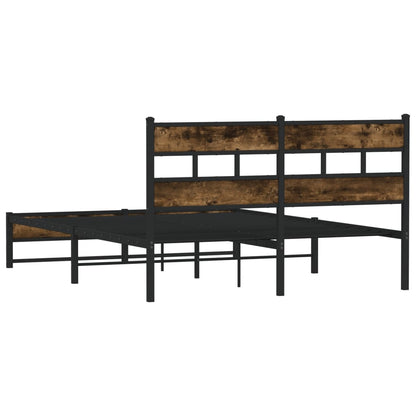 King Size Smoked Oak Metal Bed Frame 150x200 cm - No Mattress