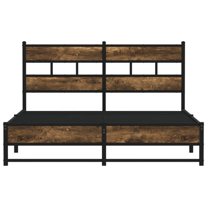 Smoked Oak 160x200 cm Metal Bed Frame - Mattress Not Included