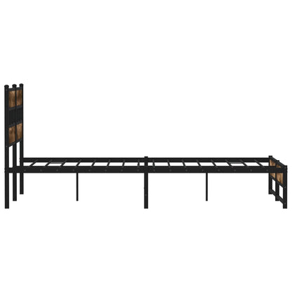 Smoked Oak 160x200 cm Metal Bed Frame - Mattress Not Included