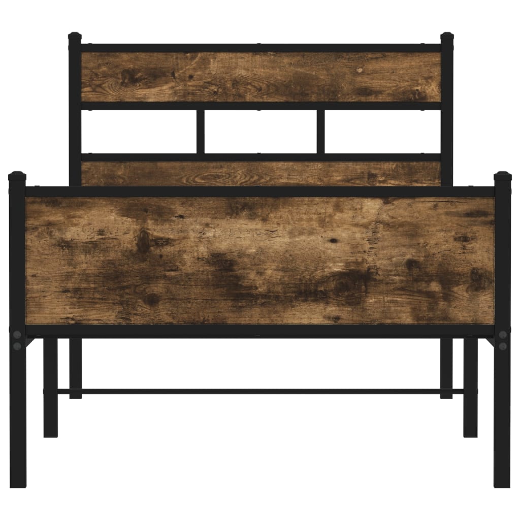 Smoked Oak Bed Frame 107x203 cm - Engineered Wood, No Mattress