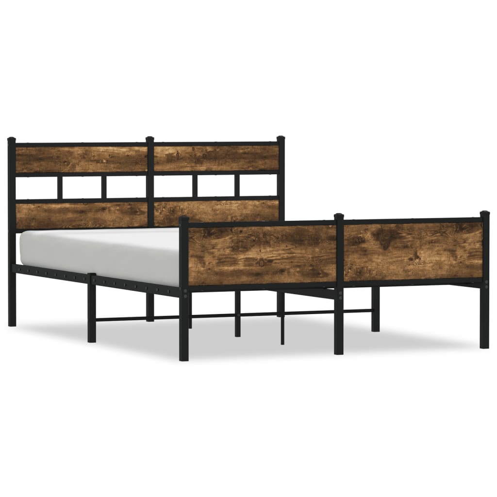 Smoked Oak Bed Frame 140x200 cm, Modern Engineered Wood Design