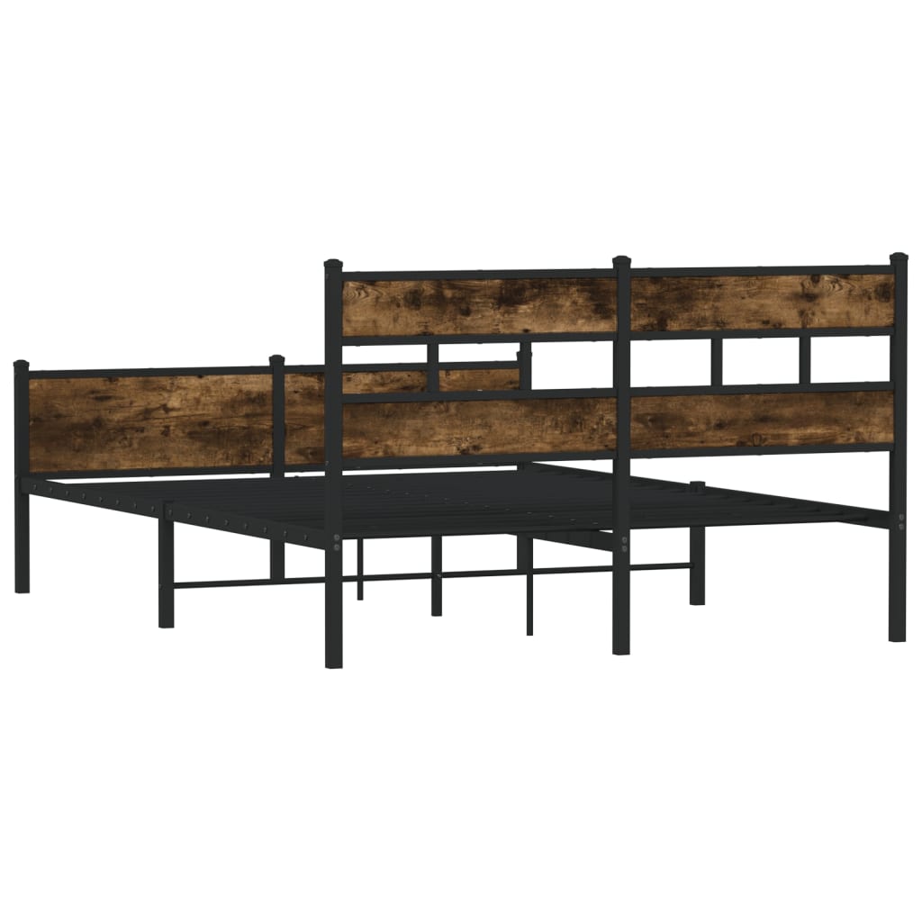 Smoked Oak Bed Frame 140x200 cm, Modern Engineered Wood Design