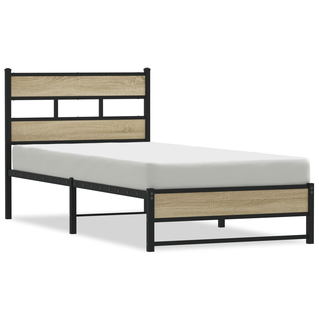Sonoma Oak Metal Bed Frame 80x200 cm - No Mattress Included