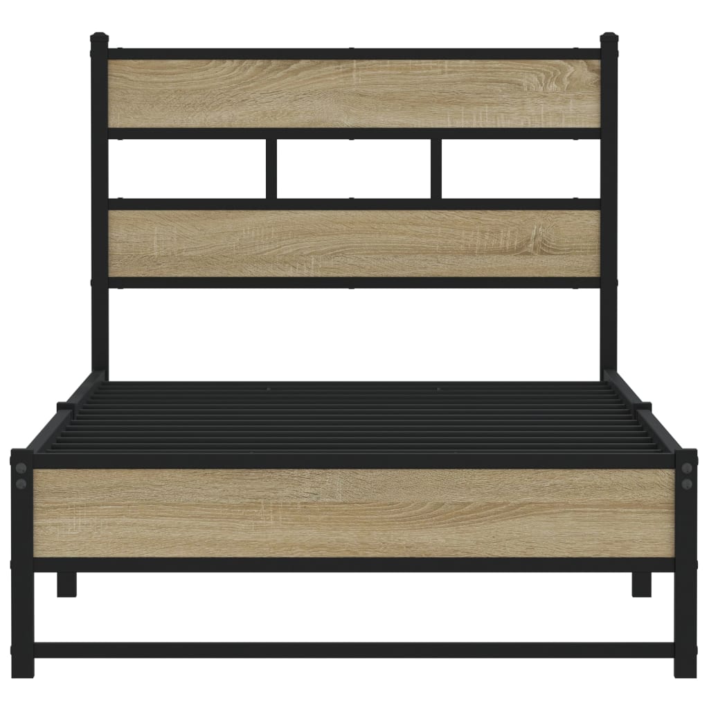 Single Sonoma Oak Metal Bed Frame 90x190 cm - No Mattress Included