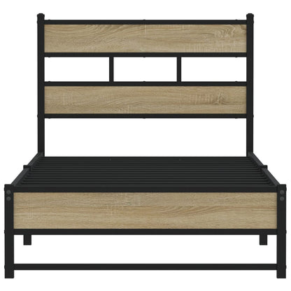 Single Sonoma Oak Metal Bed Frame 90x190 cm - No Mattress Included