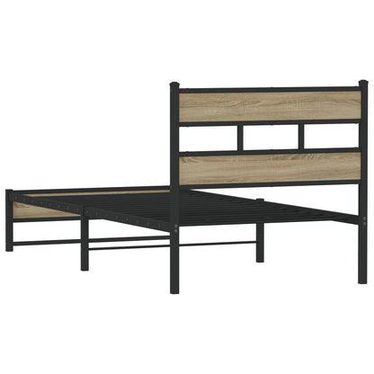 Single Sonoma Oak Metal Bed Frame 90x190 cm - No Mattress Included