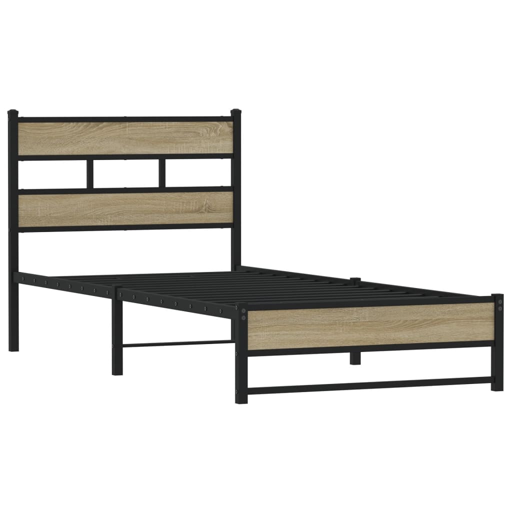 Sonoma Oak Metal Bed Frame 100x200 cm - No Mattress Included