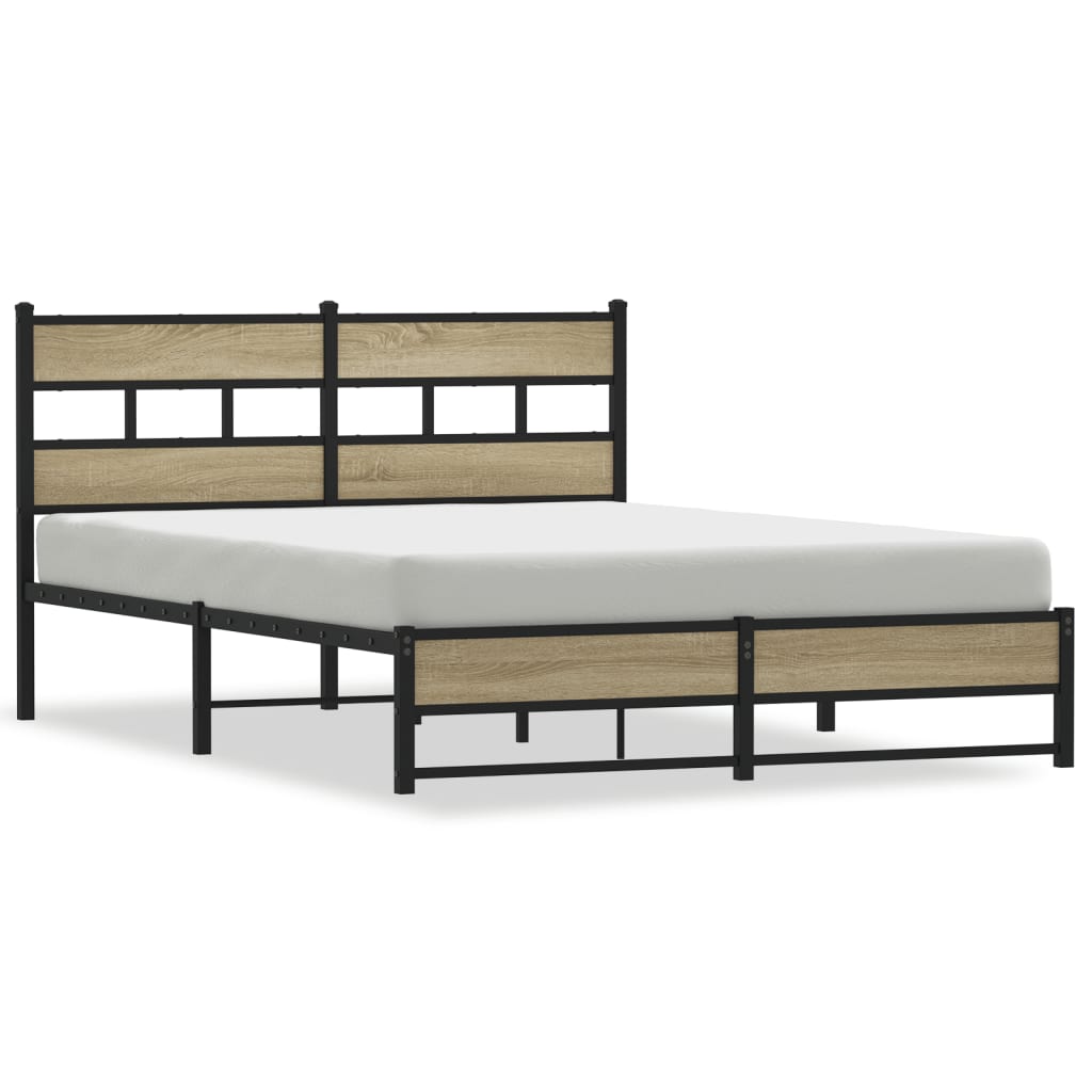 Metal Bed Frame without Mattress Sonoma Oak 135x190 cm Double