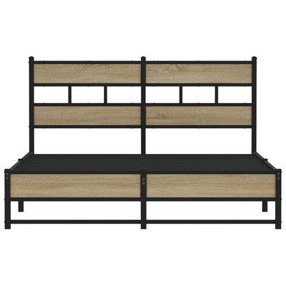 Metal Bed Frame without Mattress Sonoma Oak 135x190 cm Double