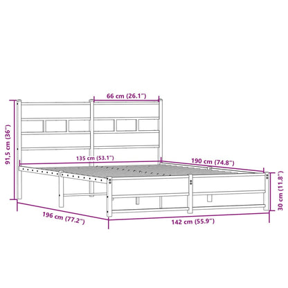 Metal Bed Frame without Mattress Sonoma Oak 135x190 cm Double