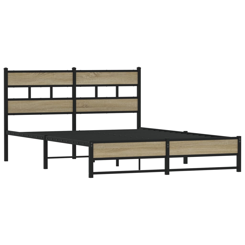 Metal Bed Frame, Sonoma Oak Finish, 140x190 cm - No Mattress Included