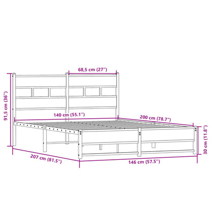 Metal Bed Frame without Mattress Sonoma Oak 140x200 cm