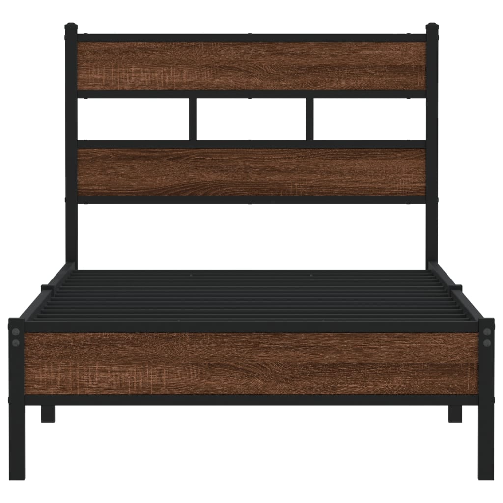 Brown Oak Bed Frame 100x200 cm - Sturdy Engineered Wood Design