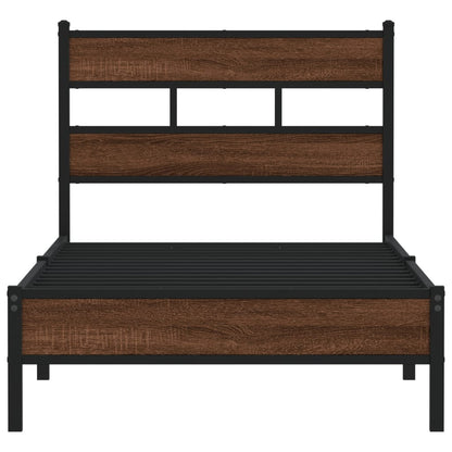 Brown Oak Bed Frame 100x200 cm - Sturdy Engineered Wood Design