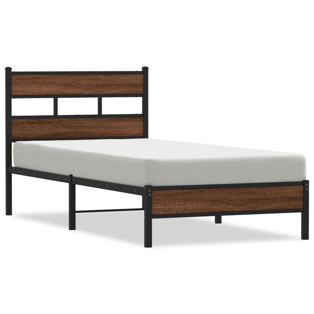 Brown Oak Engineered Wood Bed Frame, 107x203 cm, No Mattress
