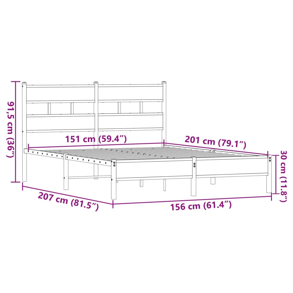 King Size Bed Frame 150x200 cm Brown Oak - Engineered Wood