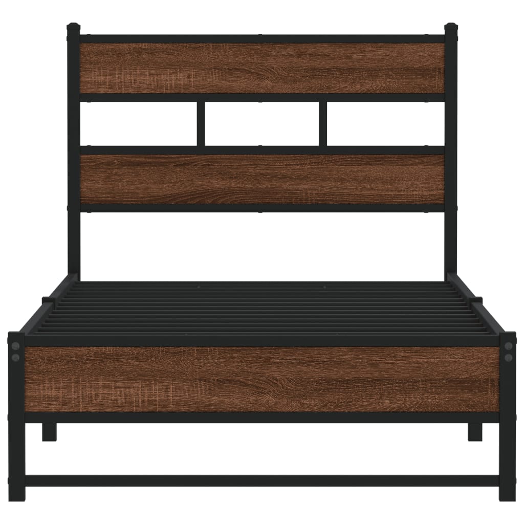 Brown Oak Metal Bed Frame, Small Single 75x190 cm - No Mattress