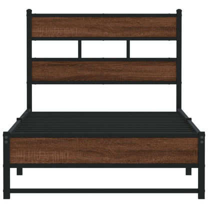 Brown Oak Metal Bed Frame, Small Single 75x190 cm - No Mattress