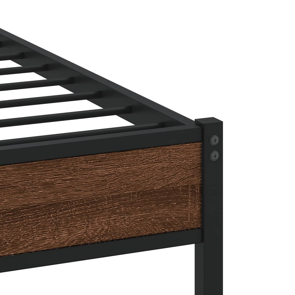 Brown Oak Metal Bed Frame, Small Single 75x190 cm - No Mattress
