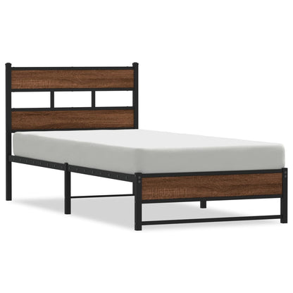 Brown Oak Metal Bed Frame 90x200 cm - Sturdy & Stylish Design