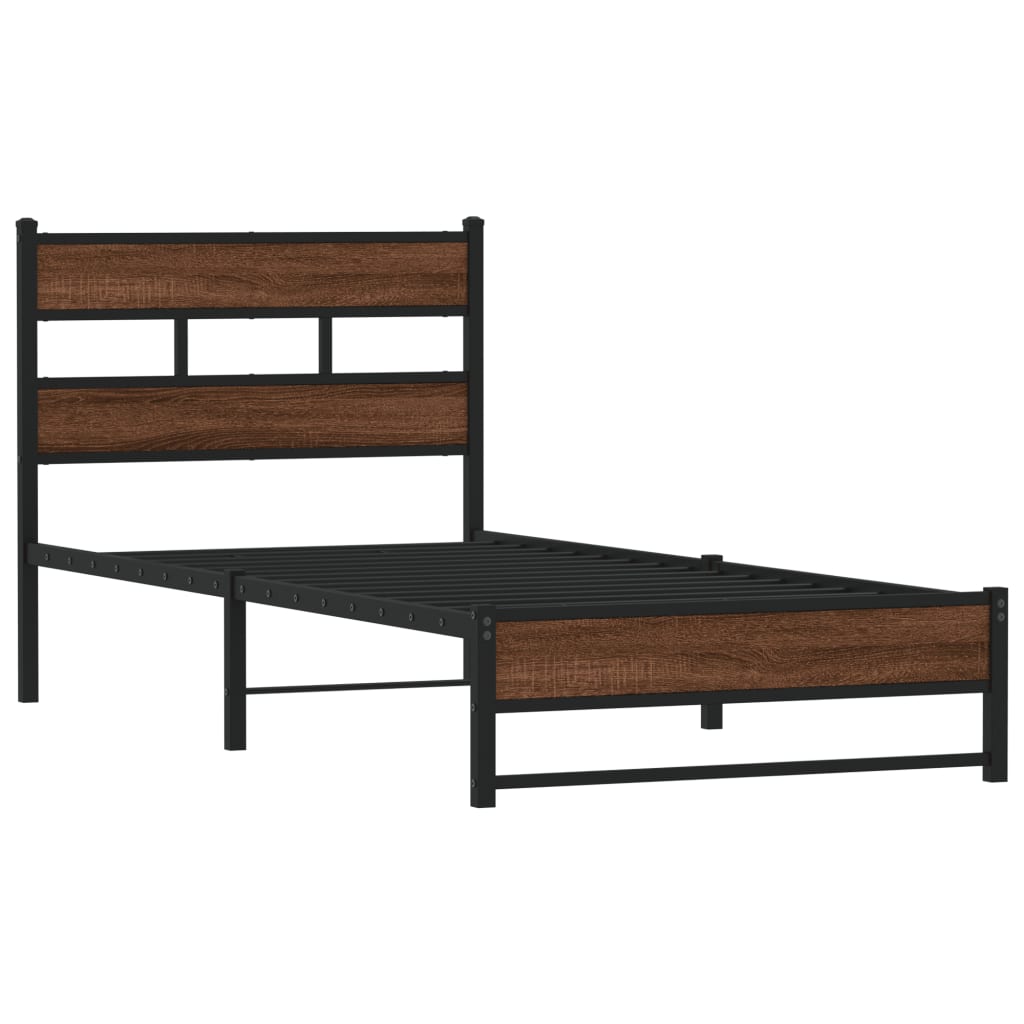 Brown Oak Metal Bed Frame 90x200 cm - Sturdy & Stylish Design