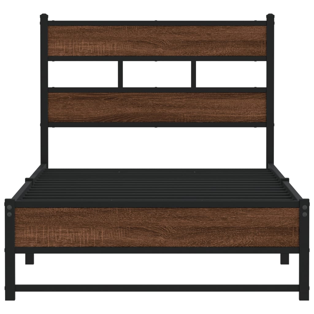Brown Oak Metal Bed Frame 90x200 cm - Sturdy & Stylish Design