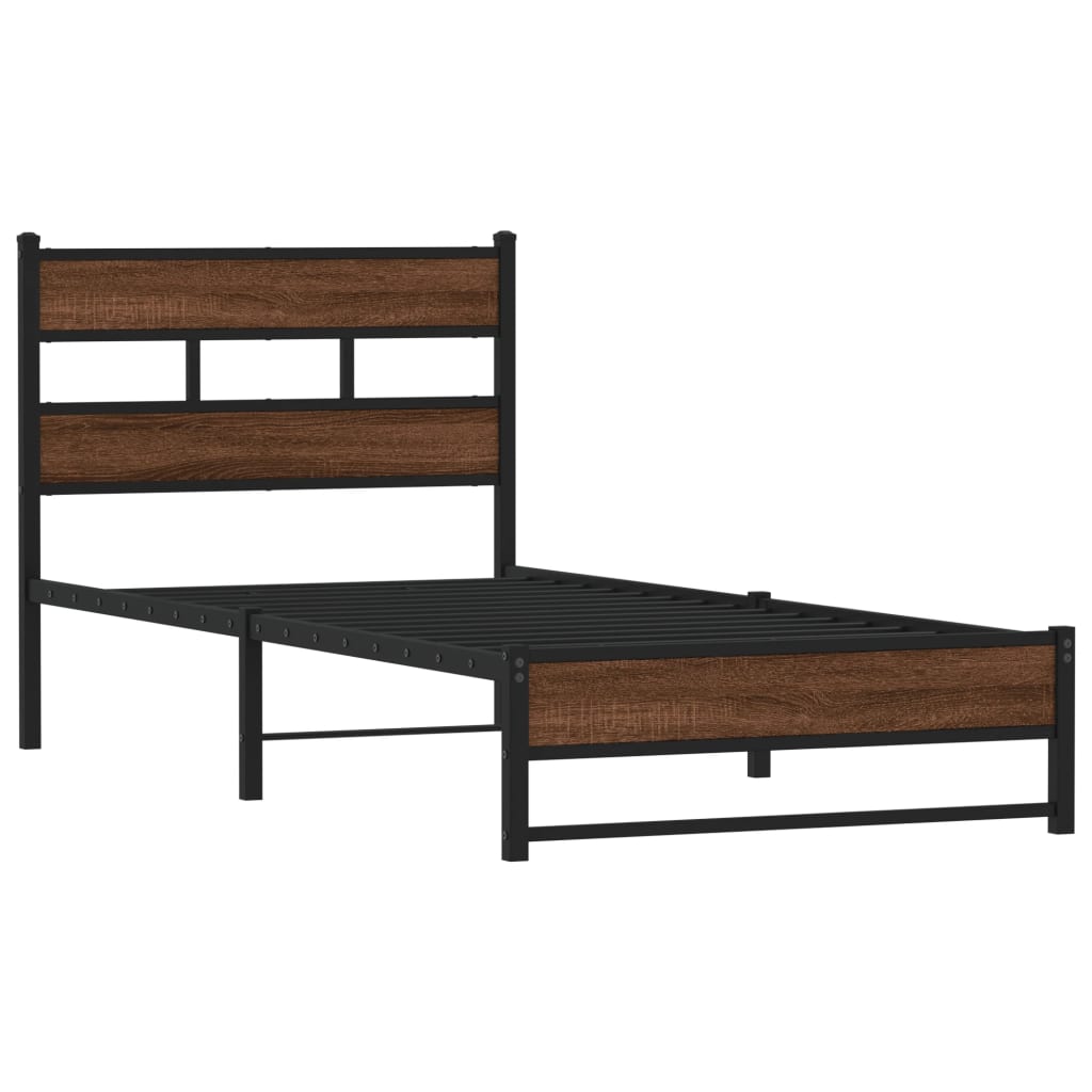 Brown Oak Metal Bed Frame, 100x190 cm - Sturdy & Stylish Design