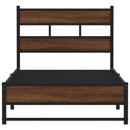 Brown Oak Metal Bed Frame 100x200 cm - Durable & Stylish Design