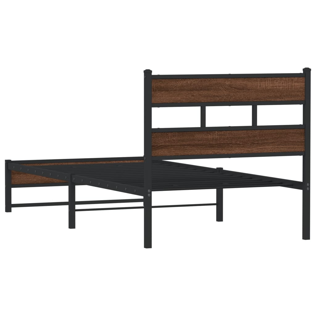 Brown Oak Metal Bed Frame 100x200 cm - Durable & Stylish Design