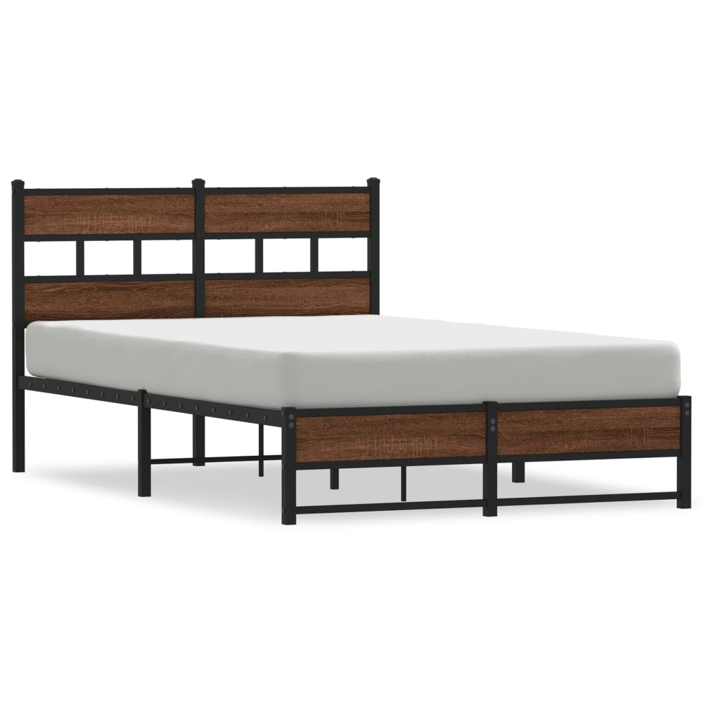 Small Double Metal Bed Frame, Brown Oak Finish, 120x190 cm