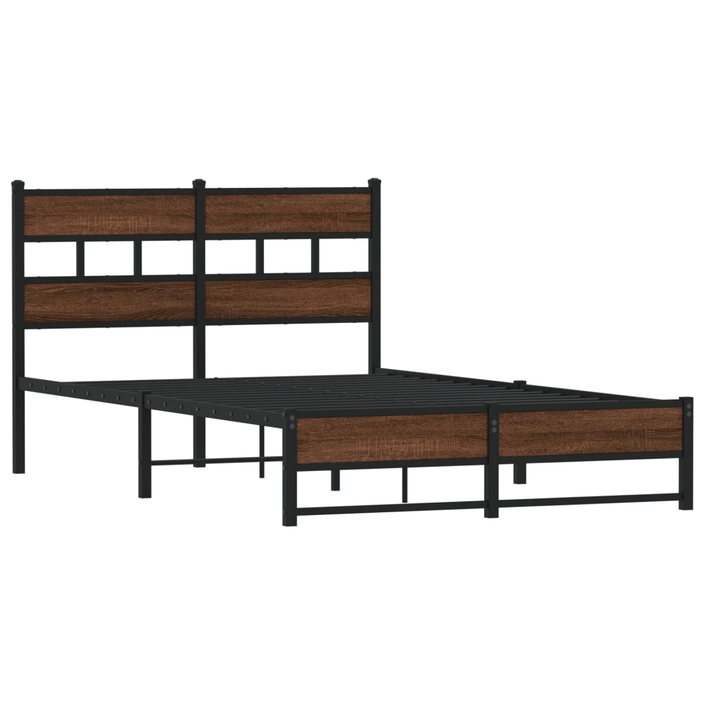 Small Double Metal Bed Frame, Brown Oak Finish, 120x190 cm