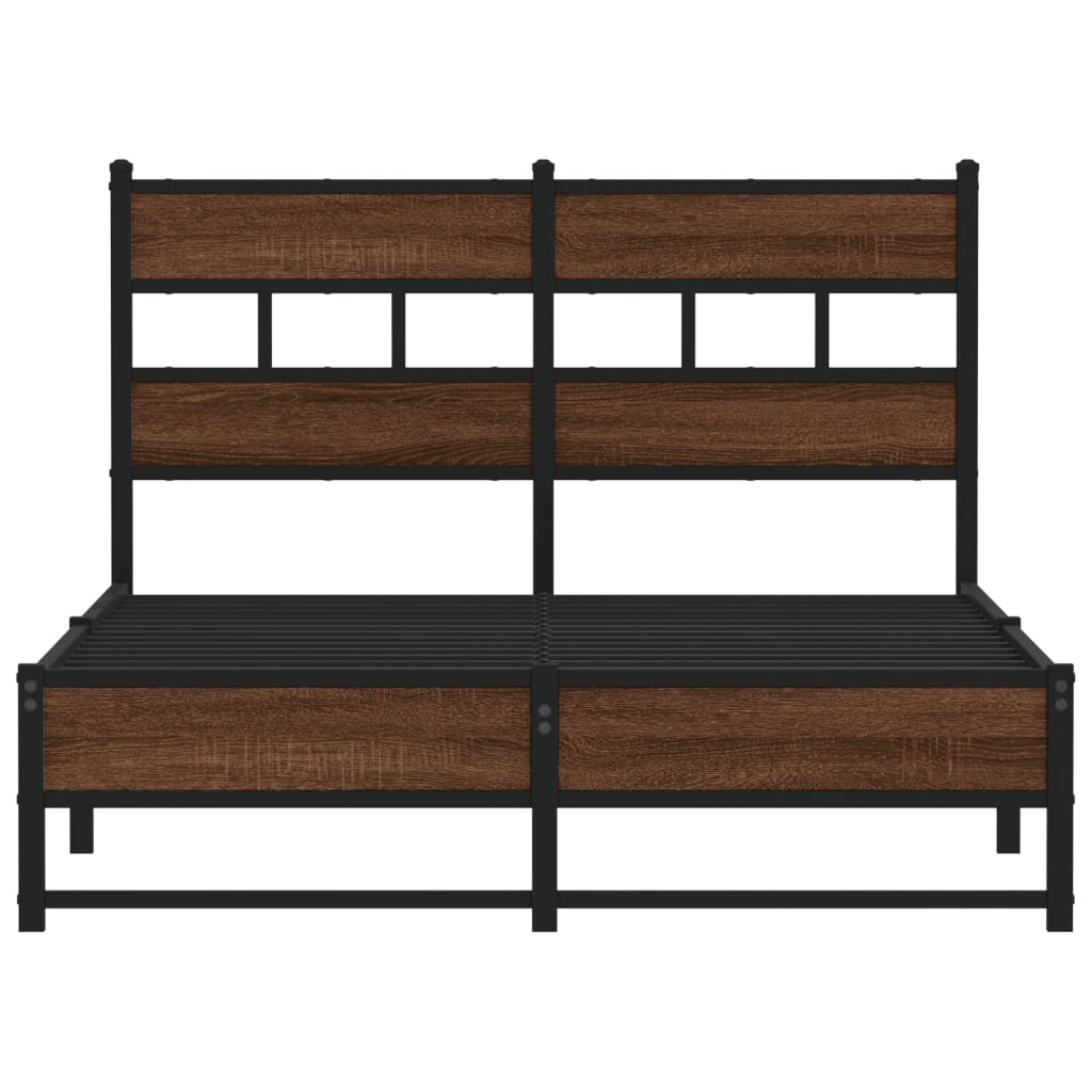 Small Double Metal Bed Frame, Brown Oak Finish, 120x190 cm