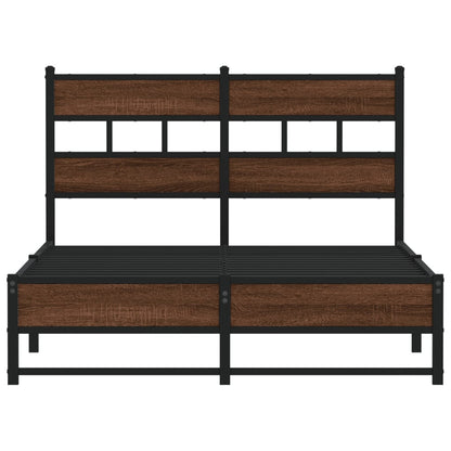 Small Double Metal Bed Frame, Brown Oak Finish, 120x190 cm