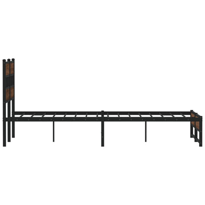 Small Double Metal Bed Frame, Brown Oak Finish, 120x190 cm