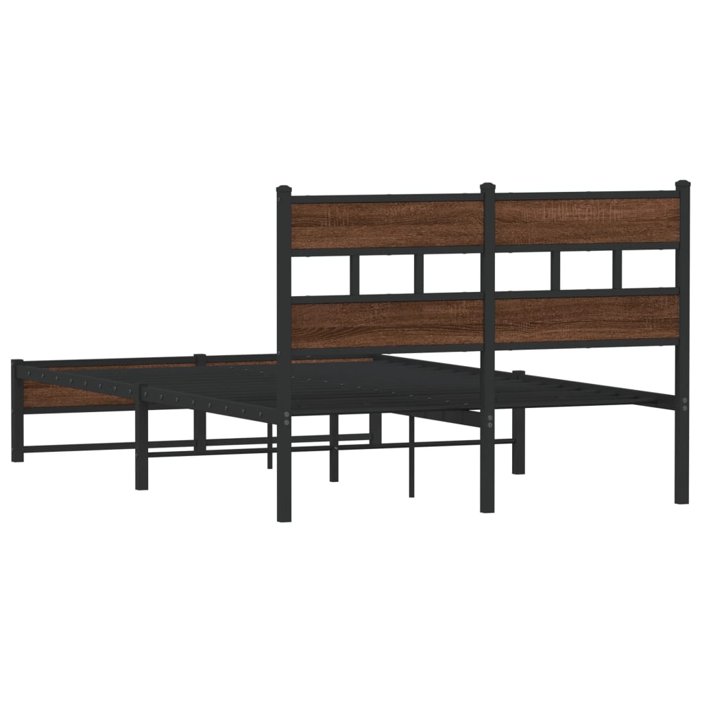Small Double Metal Bed Frame, Brown Oak Finish, 120x190 cm