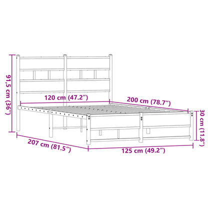 Metal Bed Frame without Mattress Brown Oak 120x200 cm