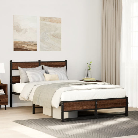 Metal Bed Frame without Mattress Brown Oak 120x200 cm