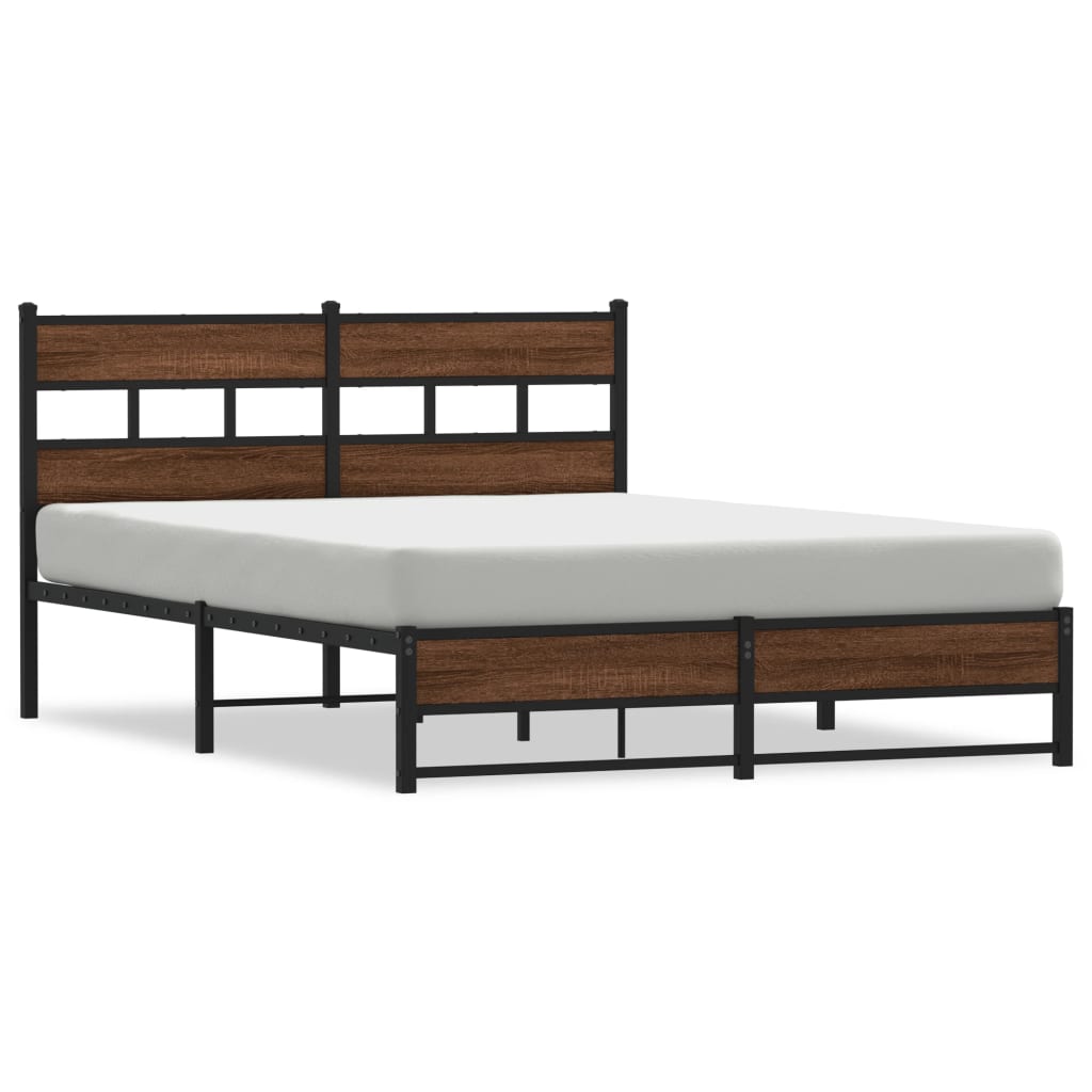 Metal Bed Frame without Mattress Brown Oak 140x200 cm