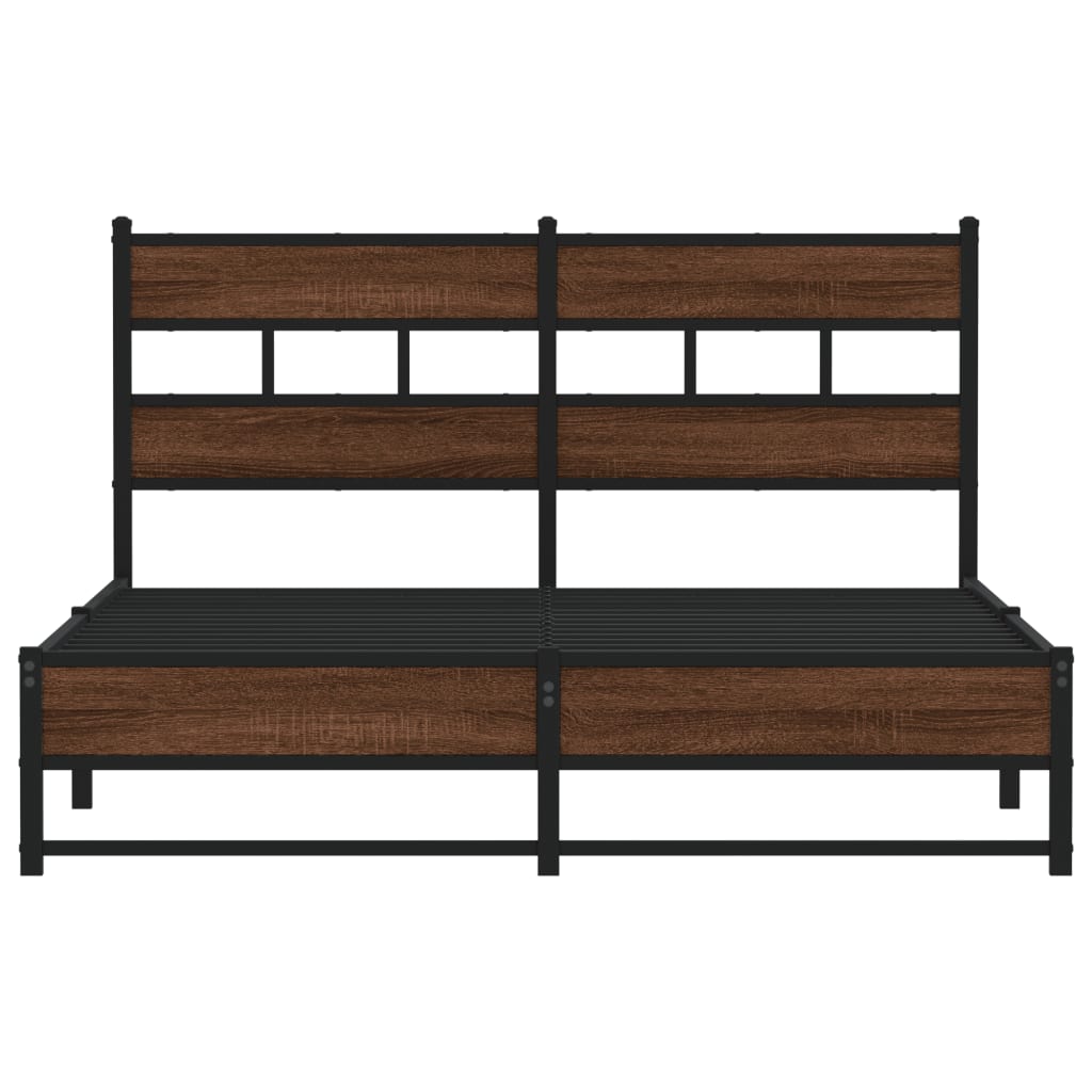 Metal Bed Frame without Mattress Brown Oak 140x200 cm