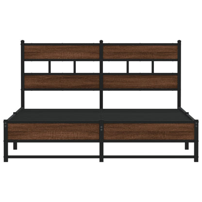 Metal Bed Frame without Mattress Brown Oak 140x200 cm
