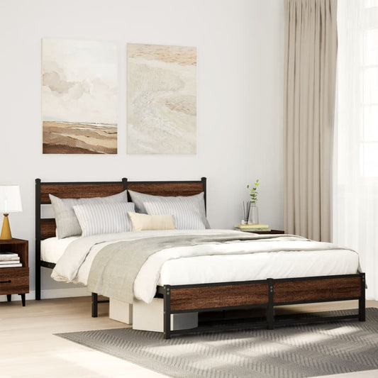 Metal Bed Frame without Mattress Brown Oak 140x200 cm