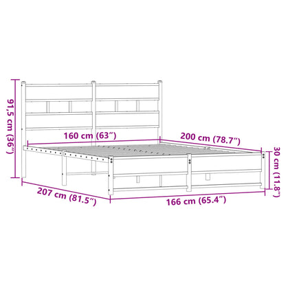 Metal Bed Frame without Mattress Brown Oak 160x200 cm