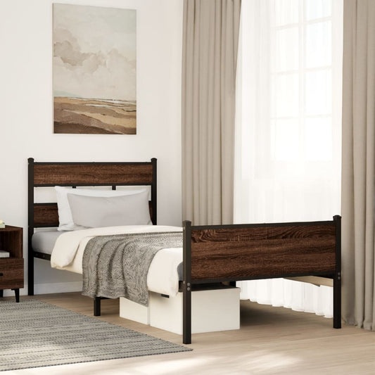 Brown Oak Engineered Wood Single Bed Frame 90x190 cm (No Mattress)