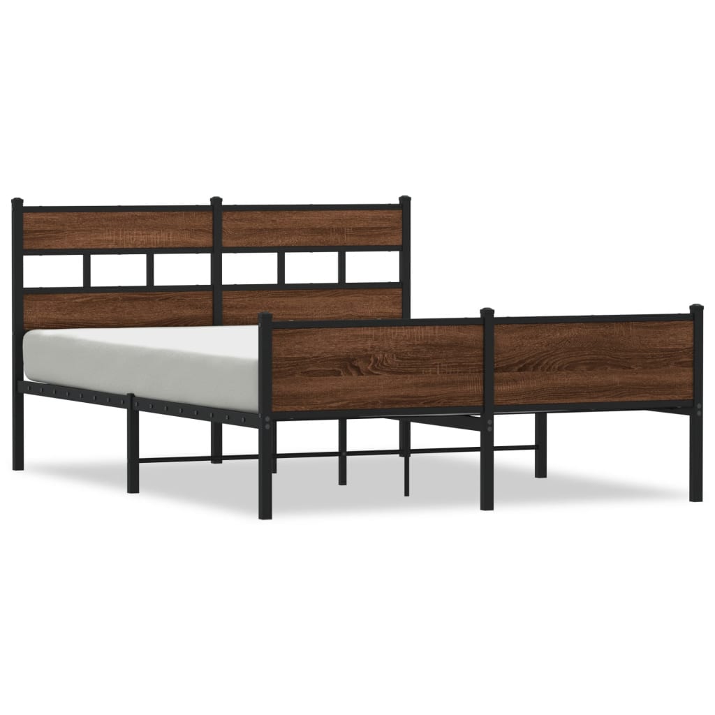 Brown Oak Bed Frame 140x190 cm - Engineered Wood, No Mattress