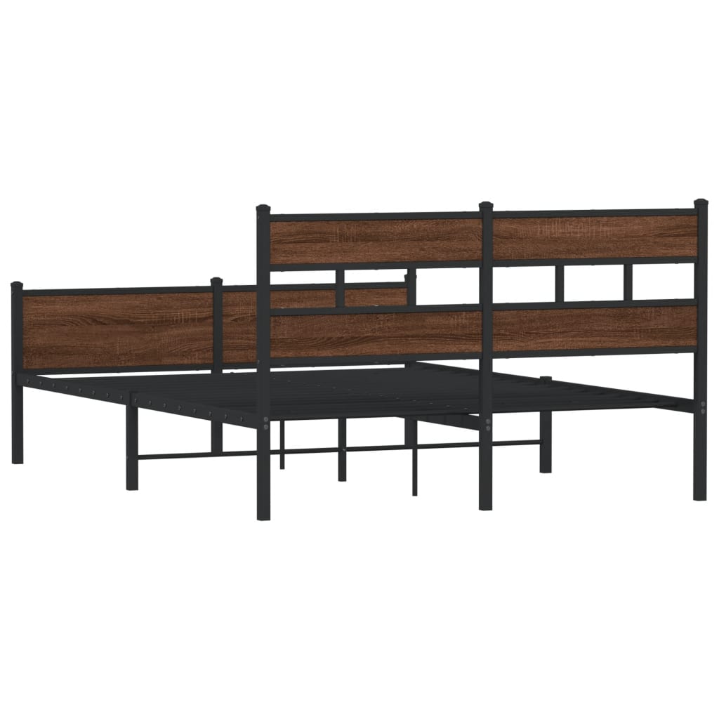 Brown Oak Bed Frame 140x190 cm - Engineered Wood, No Mattress